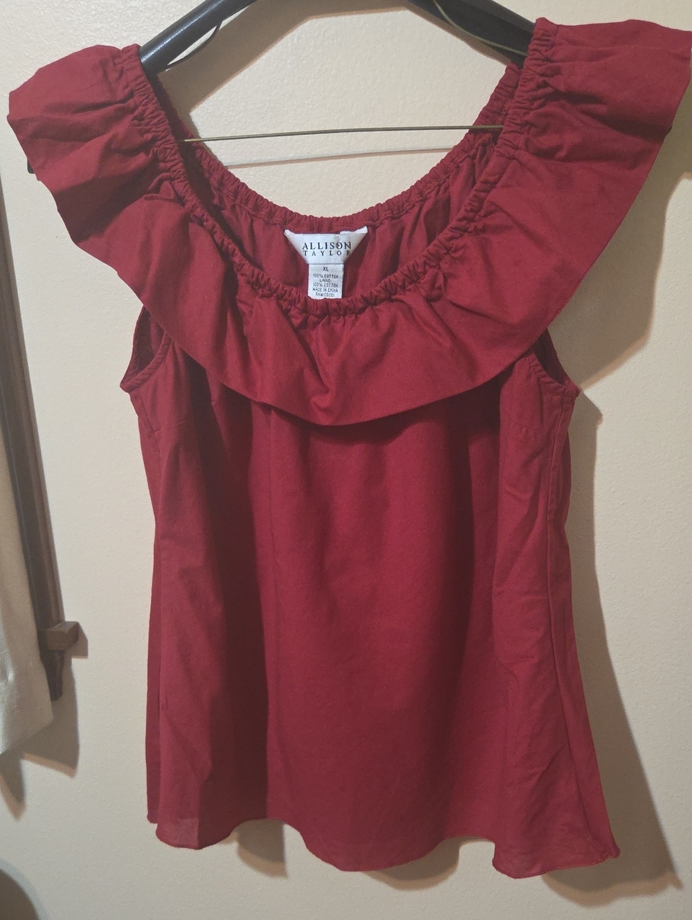 Allison Taylor Deep Red Ruffle Neck Sleeveless Top